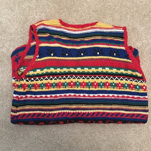 Harold’s Knitted By Hand 100% Cotton Striped Colorful Vest Wooden Buttons Medium - Picture 7 of 7